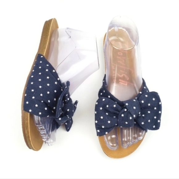 Blowfish Malibu Bow Fabric Star Pattern Slide Sandals - Picture 1 of 7